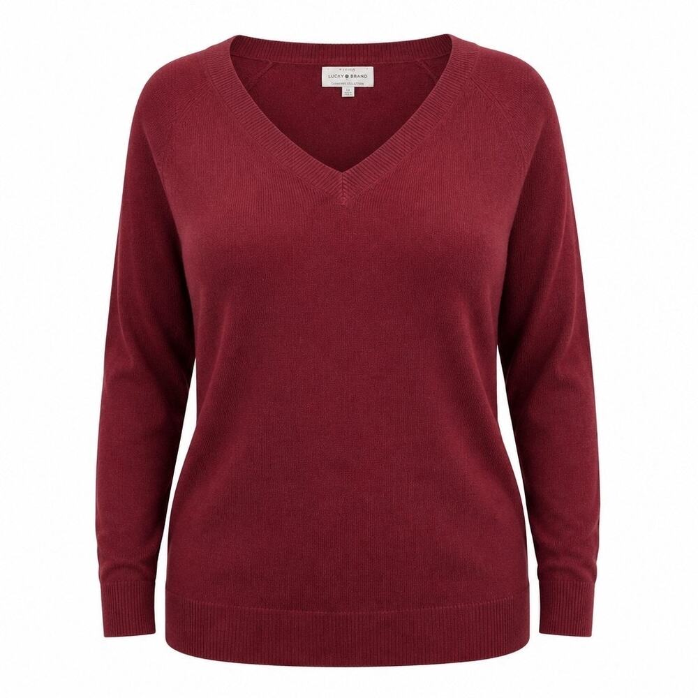 Lucky Brand VNeck Red/Maroon Pullover Sweater Lightweight Size S/P